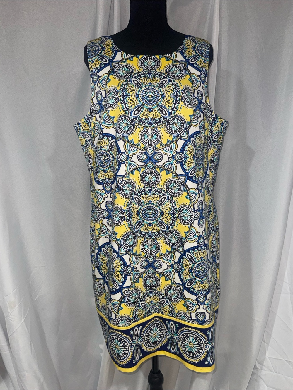London Style Yellow and Navy Medallion Print Midi Dress